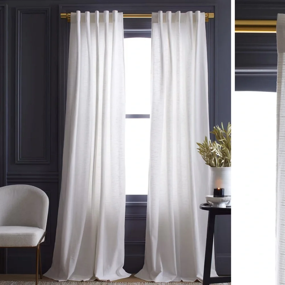 Quince Cotton Slub Curtain White 48x96 - Picture 1 of 4
